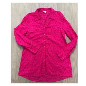 Artelier Nicole Miller Pink Eyelet Button Down Shirt Women’s Small